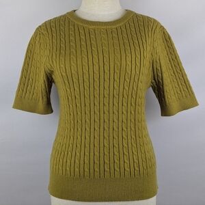 TRUTH By Republic Cable Knit Sweater Short Sleeves Crew Neck Pear Yellow L NWT